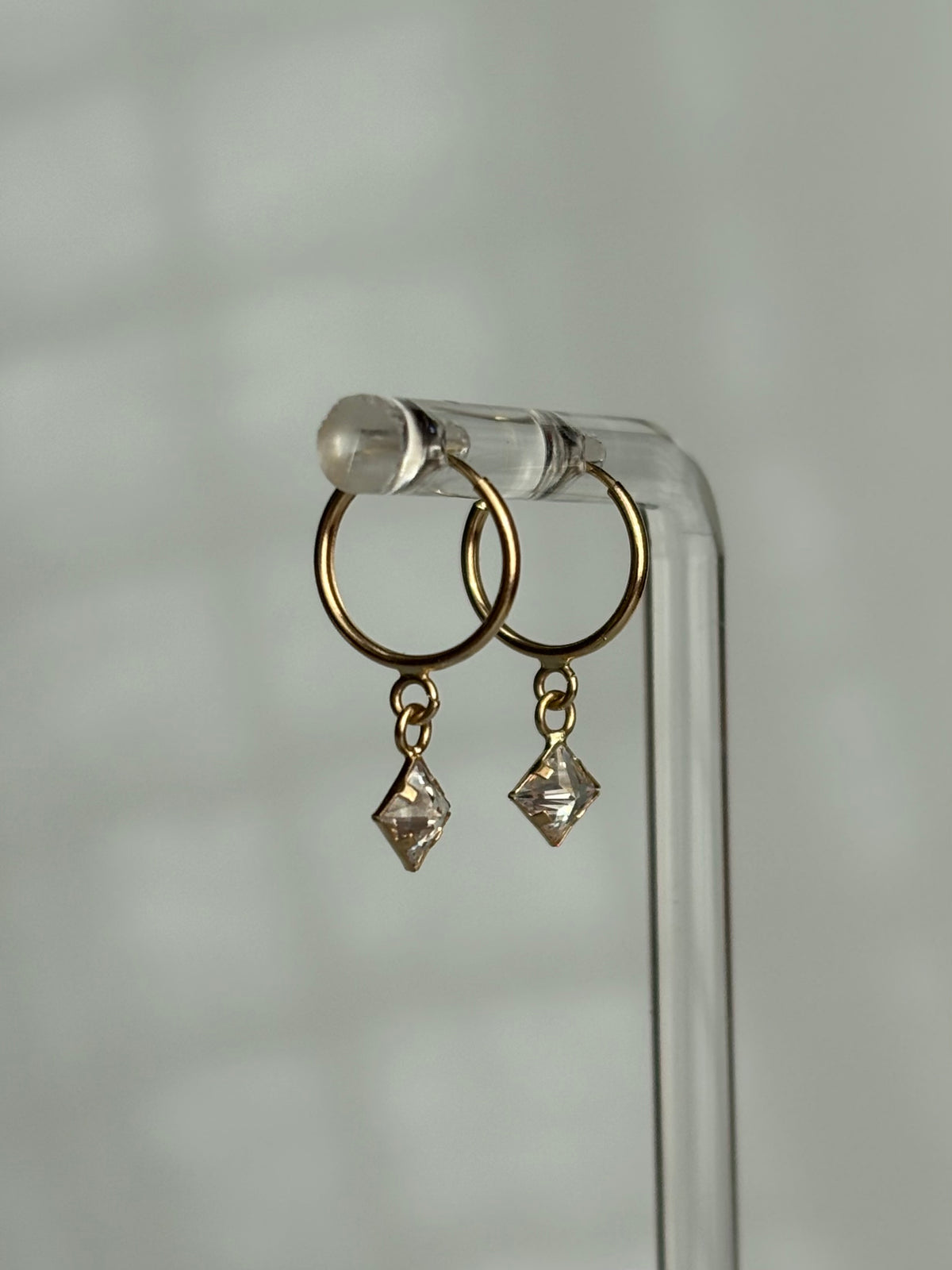 Gold Bezeled Princess Dangle Earrings