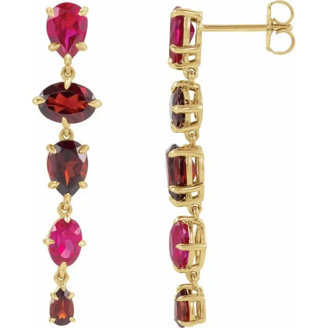 Lab Grown Ruby and Natural Mozambique Garnet Dangle Earrings