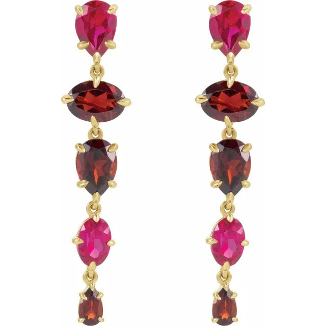 Lab Grown Ruby and Natural Mozambique Garnet Dangle Earrings