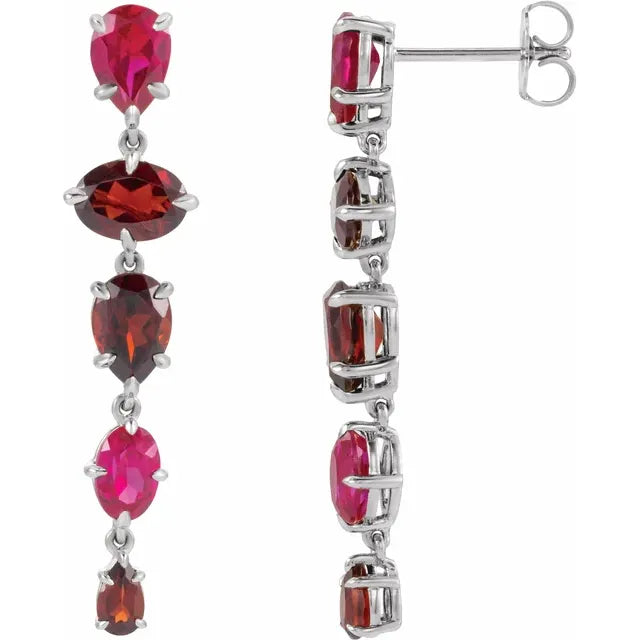 Lab Grown Ruby and Natural Mozambique Garnet Dangle Earrings