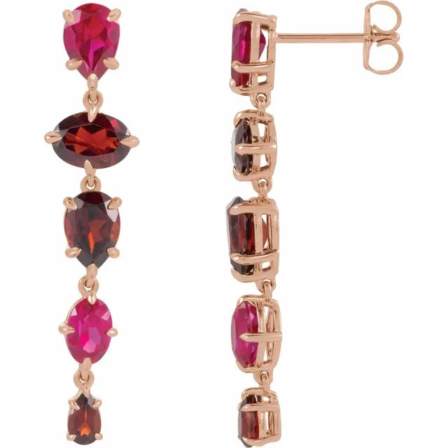 Lab Grown Ruby and Natural Mozambique Garnet Dangle Earrings