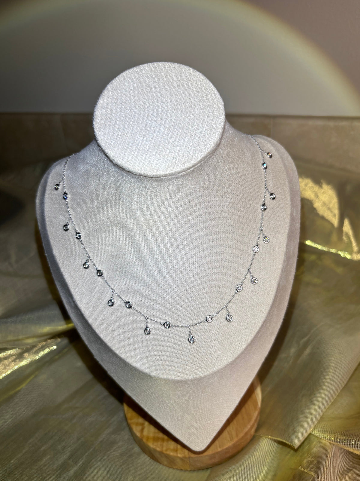 1:1 white gold bezel dangle necklace