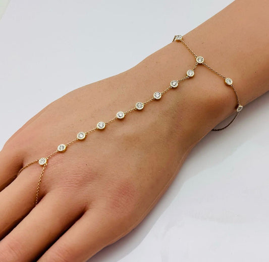 Gold Bezel Diamond Hand Chain