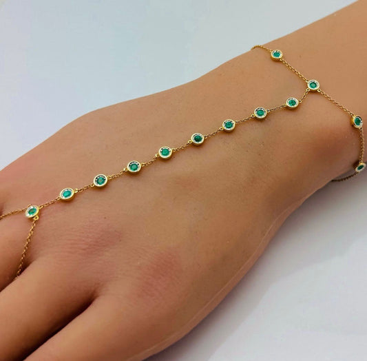 Bezel Set Emerald Hand Chain